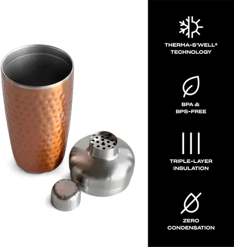 Vista 3 de S'well Juego de coctelera de acero inoxidable con jigger, 18 onzas, sumergido metálico, recipiente aislado al vacío de triple capa mantiene