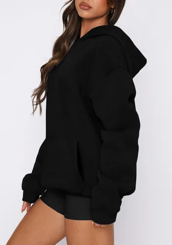 Vista 47 de onlypuff Sudadera casual con capucha para mujer, de manga larga, con bolsillo de canguro, hombro caído