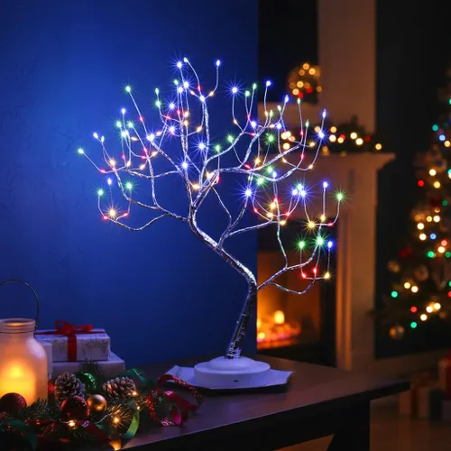 Vista 4 de FUCHSUN - Lámpara de árbol de bonsái de mesa con 108 luces LED de hadas, árbol artificial para centros de mesa de fiesta en el hogar, funciona