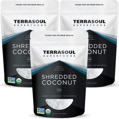 Vista 5 de Terrasoul Superfoods Copos de coco orgánicos, 16 onzas - Finamente rallado Corte de macarrón.