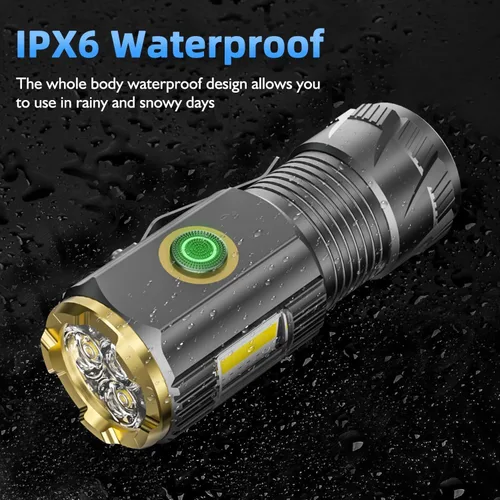 Vista 5 de Linterna LED mini recargable, 9000 lúmenes, linterna pequeña ultra brillante, con clip y imán, impermeable IPX6, 6 modos, adecuada para camping