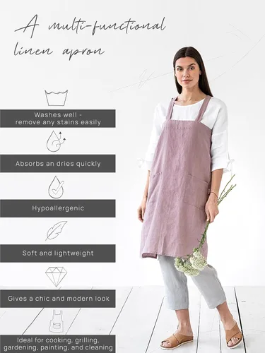 Vista 3 de MagicLinen 100% Linen Apron - Japanese Cross Back Apron with Pockets for Women and Men - Pinafore