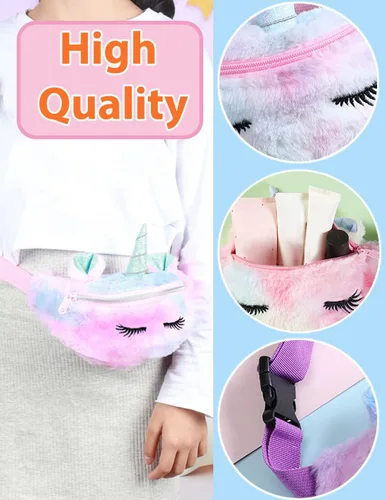 Vista 5 de Riñonera para niñas, bolsa de cintura de unicornio para niñas, bolsa cruzada para cinturón, bonita bolsa de cintura de viaje para niños, regalo