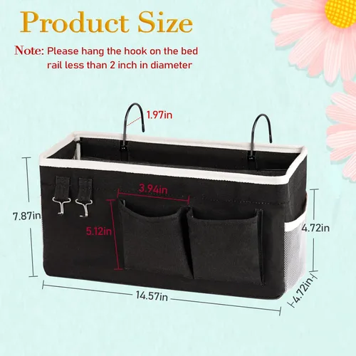 Vista 4 de Organizador de Almacenamiento para Mesita de Noche/Bolsa de Almacenamiento Colgante para Mesita de Noche para Cabeceros, Literas, Dormitorios, Negro