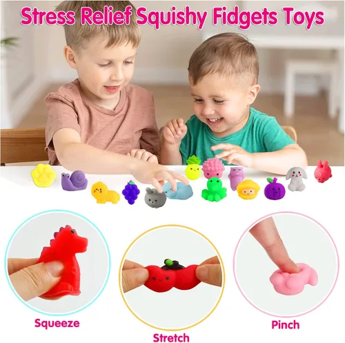 Vista 3 de 100 piezas de juguetes esponjosos Kawaii para niños de 4-8-12 años, juguetes esponjosos Mochi para niños, juguetes para caja del tesoro para premios