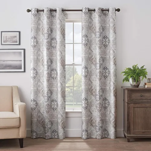 Vista 8 de Eclipse Martina Medallion - Cortinas opacas con aislamiento térmico y ojales en la parte superior para dormitorio, panel individual, 40 x 84 Azul