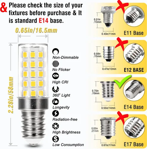 Vista 3 de ALIDE Bombilla LED de candelabro con base E14 de 220 V equivalente a 40 W, base europea E14, blanco natural 4000 K, bombillas AC100 a 265 V E14