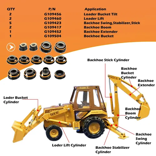 Vista 4 de Kit de sello de máquina completa para caja 580E 580SE 580SD, Boakhoe cargador cubo cilindros hidráulicos kit de sello de repuesto G109456*2+G109417*