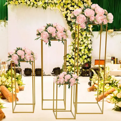Vista 5 de TFCFL 4 jarrones para centros de mesa, soporte de flores de boda, soporte de arco de boda, jarrón de metal, soporte de columna, jarrón geométrico
