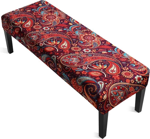 Vista 36 de YISUN Fundas de banco de jacquard para comedor, funda elástica lavable y extraíble para banco, protector de asiento rectangular para bancos