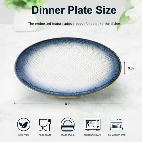 Vista 4 de Platos de aperitivo de 20,32 cm de cerámica con acabado de esmalte reactivo, aptos para lavavajillas y microondas, para ensalada, postre, bistec
