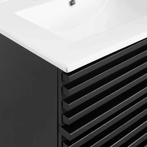 Vista 8 de Modway Render - Mueble de baño de estilo moderno de mediados de siglo con lavabo, color blanco y negro Negro blanco