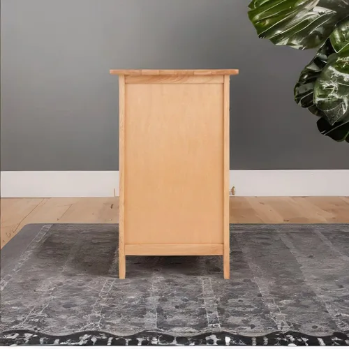 Vista 4 de Ergode Mesa decorativa Eugene de madera, diseño versátil y atemporal, acabado lacado transparente, cajón extraíble y compartimento inferior, fácil