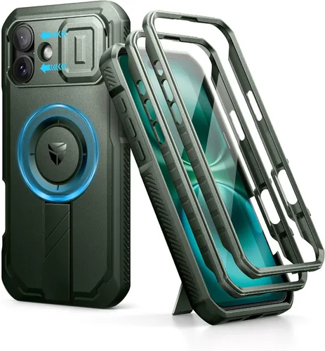 Vista 108 de Dexnor - Funda para iPhone 12 & iPhone 12 Pro con tapa deslizante para cámara, soporte ajustable y protector de pantalla integrado, carcasa