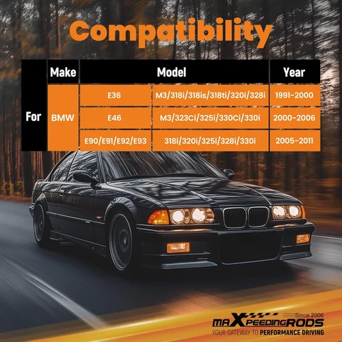 Vista 6 de maXpeedingrods Barras de Esfuerzo Laterales Ajustables Delanteras para BMW Serie 3 E36 E46 M3 E90 E91 E92 E93, Kit de Suspensión de Barras