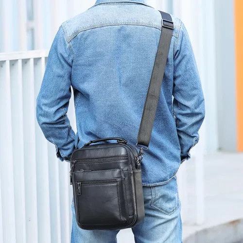 Vista 7 de NIUCUNZH Bolso bandolera pequeño de cuero genuino para hombre, bolso bandolera para hombre