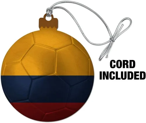 Vista 2 de GRAPHICS & MORE Bandera de Colombia Balón de Fútbol Fútbol Madera Árbol de Navidad Adorno de vacaciones