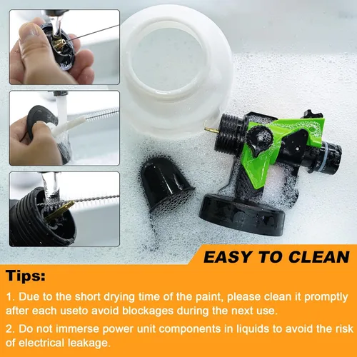Vista 6 de Pulverizador de pintura, pistola eléctrica HVLP de 800 W con juntas de limpieza/soplado, 3 boquillas de 3 patrones y recipiente de 47.3 fl oz
