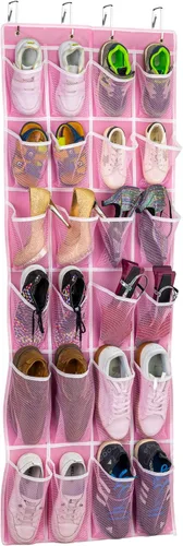 Vista 7 de SAVERHO Organizador colgante de zapatos, organizador de zapatos sobre la puerta con 24 bolsillos de malla transpirable para hombres, mujeres