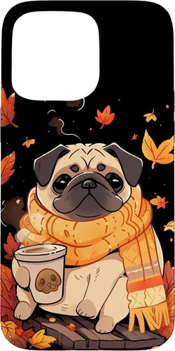 Vista 31 de Pug Fall Autumn Leaves Pumpkin Spice Latte Dog Kawaii Case for iPhone 17