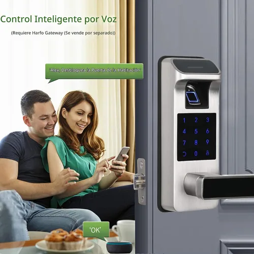 Vista 4 de Cerradura de puerta inteligente, cerradura de puerta de entrada 5 en 1 sin llave, bloqueo de teclado digital con control completo de aplicación