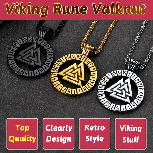 Vista 6 de FaithHeart Collar de medalla vikinga para hombre, resistente acero inoxidable, collar con colgante de mitología nórdica retro con caja de regalo