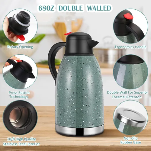 Vista 3 de Yummy Sam Jarra de café térmica de acero inoxidable 68oz, verde