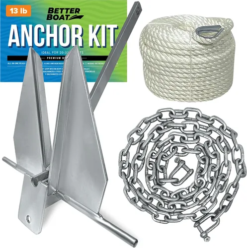 Vista 8 de Kit de anclaje para lancha pesada Fluke Anchor con cadena de anclaje y cuerda de anclaje para lancha para incluir anclajes de barco para barcos