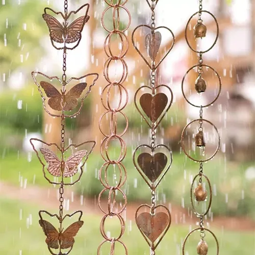 Vista 2 de Cadenas de lluvia colgantes, cadena creativa de eslabones estilo tetera creativa, corazón, mariposa, anillo, campana, cadena de lluvia con cadenas