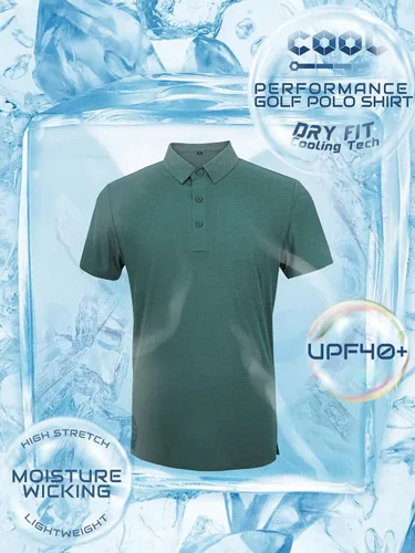 Vista 4 de Camisa de golf Dry Fit para hombre, manga corta, absorbe la humedad, sin costuras, sensación de enfriamiento UPF 40+