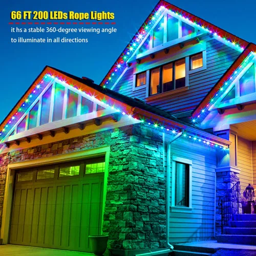 Vista 8 de Tira de luces LED impermeables para exteriores de 66 pies, guirnalda de luces de 200 LEDs con cambio de 16 colores y control remoto para Pascua