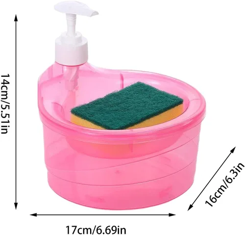 Vista 7 de Dispensador de jabón para lavavajillas, dispensador de jabón para lavar platos 2 en 1, dispensador de jabón de cocina con esponja, dispensador