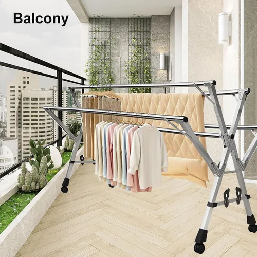 Vista 3 de Foldable Portable Clothes Drying Rack, 79Ft Stainless Steel Garment Dryer for Indoor & Outdoor Use, Space-Saving Adjustable Laundry Rack