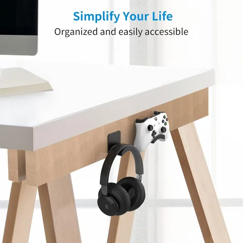 Vista 2 de SOKUSIN Soporte para auriculares, soporte adhesivo para auriculares para juegos, gancho universal de montaje en pared para todos los Negro