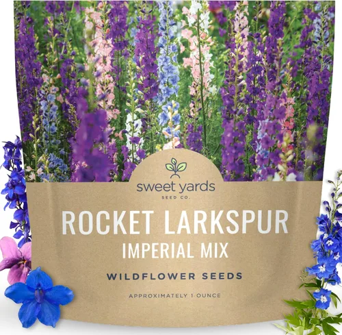 Vista 8 de Rocket Larkspur Imperial Mix - Bolsa a granel de 1/4 libra - 30,000 semillas de flores para plantar - Consolida ajacis