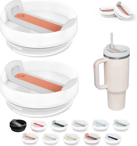 Vista 16 de Tapa de Vaso de 40 OZ Compatible con Stanley Quencher, Paquete de 2 Tapas de Vaso de Acero Inoxidable a Prueba de Derrames y Resistentes a