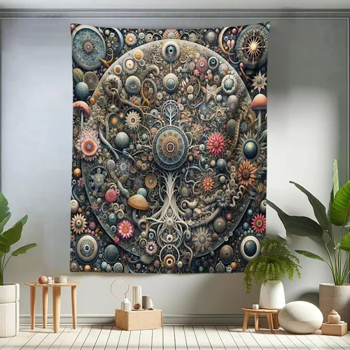Vista 52 de Ambesonne Tapiz bohemio, diseño floral de bruja, luna y mariposa con adornos de mandala, decoración de tela para colgar en la pared para dormitorio