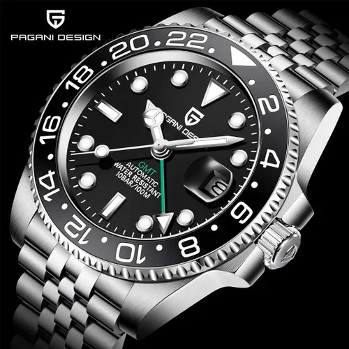 Vista 2 de BY BENYAR Pagani Design Men GMT Automatic Watches-Fashion Stainless Steel Mechanical Watch-Sapphire Glass Lens Watch Men
