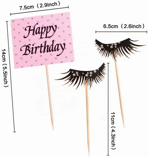 Vista 5 de 35 piezas impresas de maquillaje para cumpleaños, cupcakes, pestañas de diamante, pintalabios, palillos de cupcakes, perfumes, alimentos