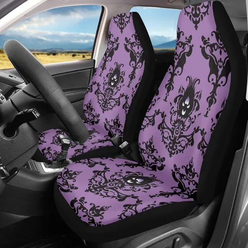 Vista 24 de Bulopur Fundas para asientos de coche negras y blancas con forma de murciélago, protector de asiento de coche universal, accesorios de coche