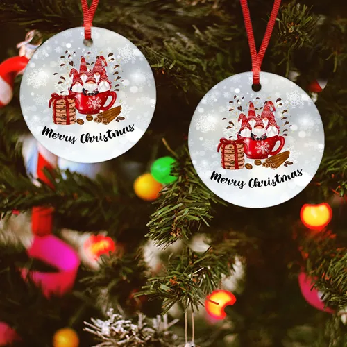 Vista 5 de ArogGeld Adorno redondo de cerámica con diseño de gnomo de Navidad, recuerdo de porcelana plana, árbol de Navidad, vacaciones, decoración de fiesta