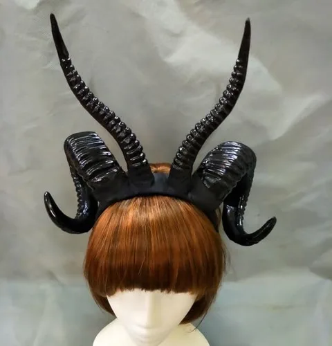 Vista 4 de Diadema gótica con cuernos de oveja, tocados manuales para fotografía de animales del bosque, accesorios de fiesta (negro), Negro