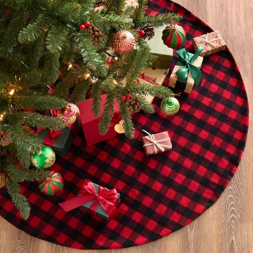 Vista 7 de Joiedomi - Falda de árbol de Navidad de 36" a cuadros de búfalo, color rojo y negro, alfombrilla decorativa para fiestas de Navidad, víspera de Año
