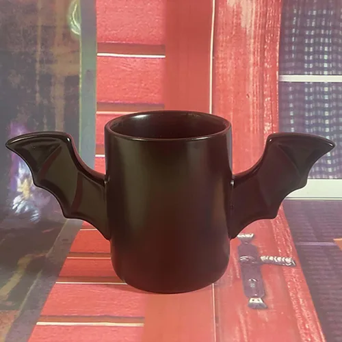 Vista 8 de Taza de café de cerámica formada murciélago creativo, tazas de agua con diseños peculiares, tazas de té de moda (murciélago)