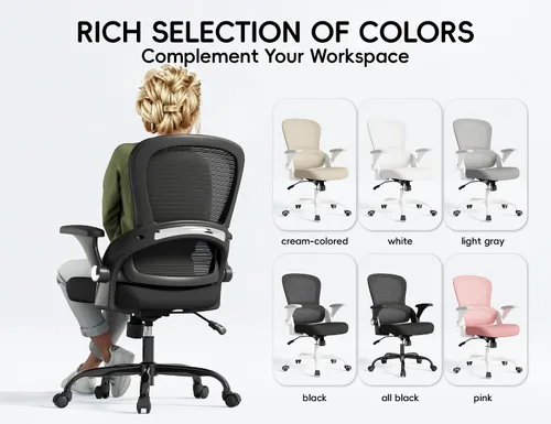 Vista 9 de TRALT Silla de oficina – Silla de oficina ergonómica con soporte trasero, sillas de escritorio de oficina en casa, asiento ancho de 330 libras, Negro