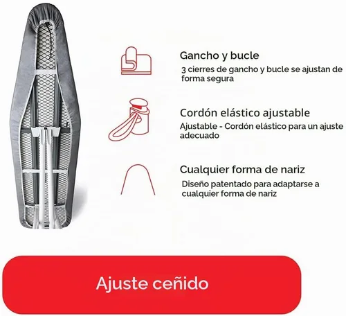 Vista 5 de TIVIT Funda para tabla de planchar de 19 x 55 pulgadas, fabricada en Italia. Fundas de almohadilla de agarre profesional con 3 correas de cierre