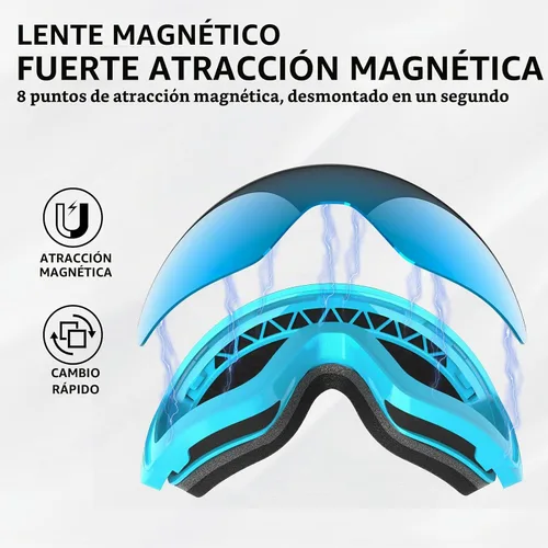 Vista 6 de Whale 2027 New Magnetic-Closure Ski Goggles, 2 Interchangeable Lenses/Night Skiing Light-Enhancing Lens, Anti-Fog, Unisex Azul