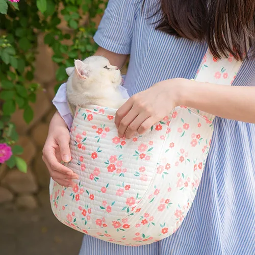 Vista 6 de Transportador floral para perros y gatos pequeños, 3-10 libras Floral rojo