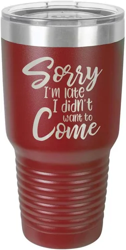 Vista 11 de Sorry I'M LATE I DIDN'T WANT TO COME Vaso negro de 30 onzas con popote y tapa superior deslizante Taza de viaje de acero inoxidable Comparar