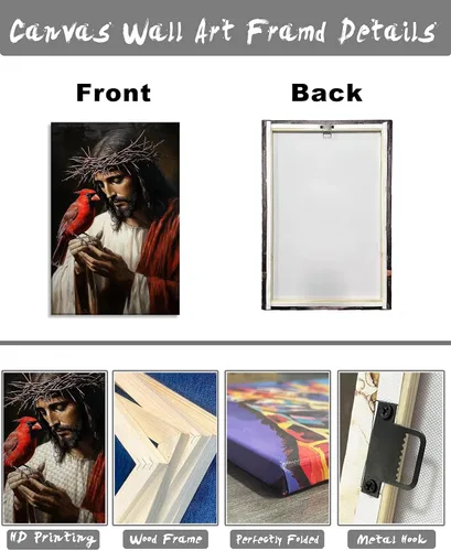 Vista 6 de Arte de pared de Jesús y cardenal, decoración de Cristo, cuadro enmarcado de Dios, pintura cristiana, inspiración religiosa, impresiones en lienzo